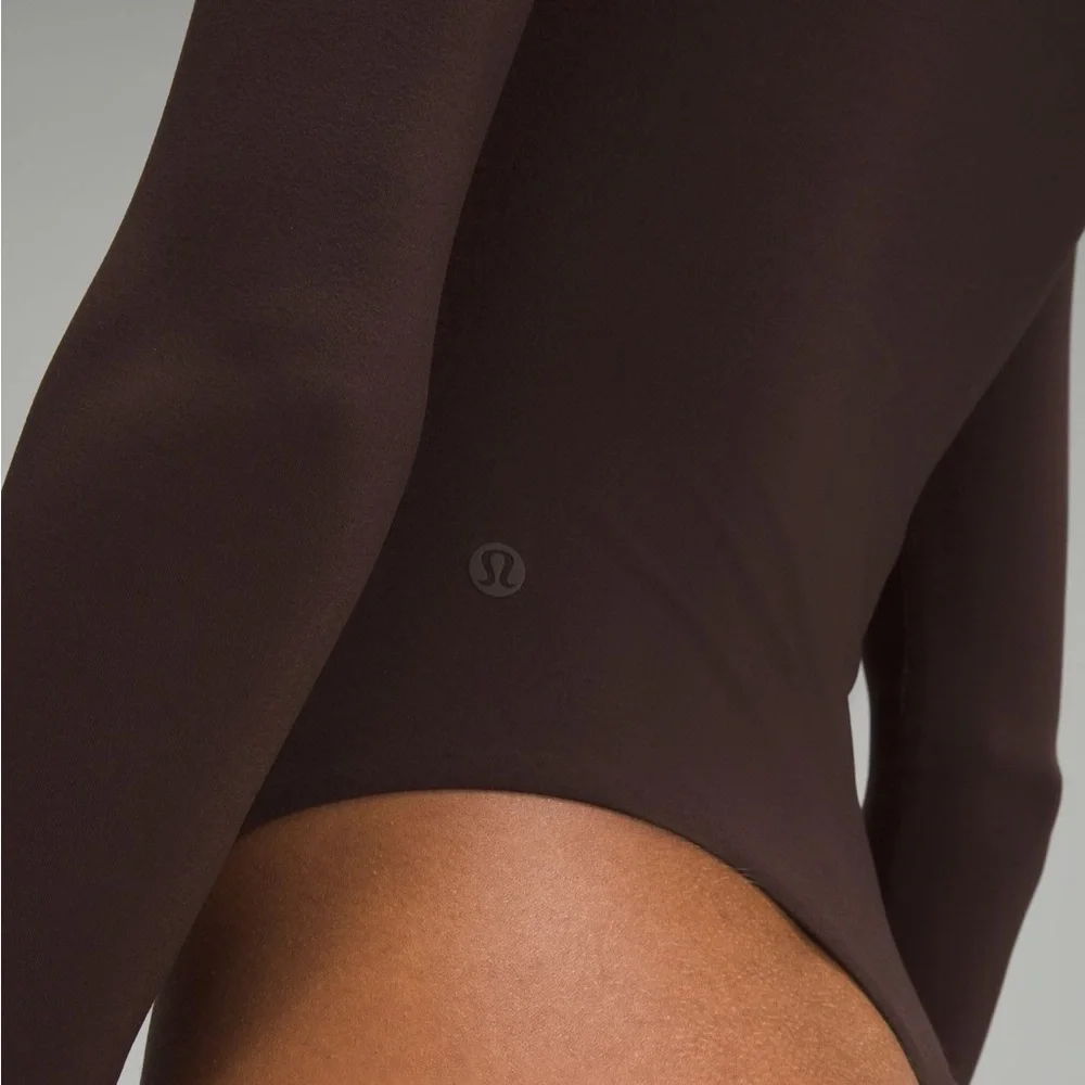 Lululemon Wundermost ultra soft nulu square neck long sleeve bodysuit Brown L. - Picture 6 of 7